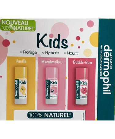 Buy Dermophil Dermokid S Stick Lips - Vanilla Marshmallow & Bubble Gum - International Shipping - 3 Sticks of 4g for Soft Moisturized Lips - Buy Online on GoSupps.com