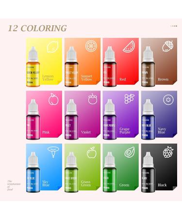 12 Color Cake Food Coloring Set - Nomeca Vibrant Food Grade Liquid Dye for Baking, Icing, Easter Eggs - 10ml Bottles - Buy Online on GoSupps.com
