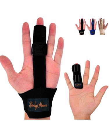 BodyMoves Finger splint and Finger extension splint trigger finger mallet finger broken finger post operative care Finger knuckle immobilization injury (midnight black)