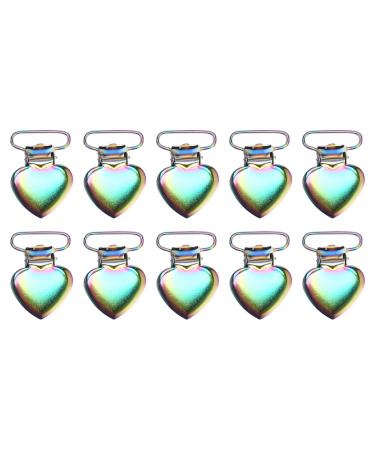 GfRGFH Metal-Herz-Schnuller-H str ger clips metal-heart-pacifier clips colorful rust protection coating braces carrier clips for teething of small children 10 pieces