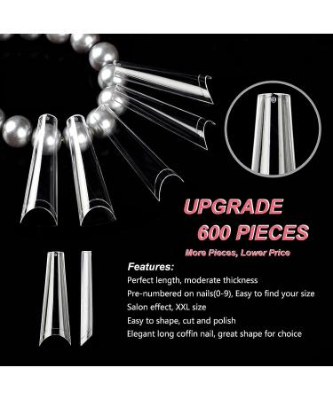 FITDON XXL Long Coffin Nail Tips - 600pcs Clear Acrylic Fake Nails for Salons and DIY Nail Art - Buy Online on GoSupps.com