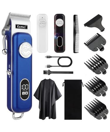 KEMEI Professional Hair Clippers for Men Electric Cordless Hair Trimmer Rechargeable Hair Cutting Kit with LCD Display&Grooming Set for Family(KM-1895) Blue