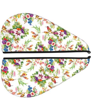 Hair Towel Wrap for Quick Drying | Button Towel Turban | Birds & Flowers Design - Ideal for Travel & Home Use - Buy Online on GoSupps.com