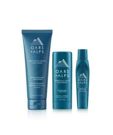 Oars + Alps Men's Skin Care Kit Gift Set Includes Face Wash Eye Roller and Moisturizer Vegan and Gluten Free Travel Size & TSA Approved 3 Items Total