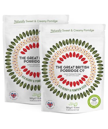 Red Berry & Pumpkin Seed Gluten-Free Instant Oatmeal Porridge from The Great British Porridge Co - Naturally Sweet & Creamy Porridge Oats - 2 x 385g Pouch - 100% Natural Plant Based High Fibre - Buy Online on GoSupps.com