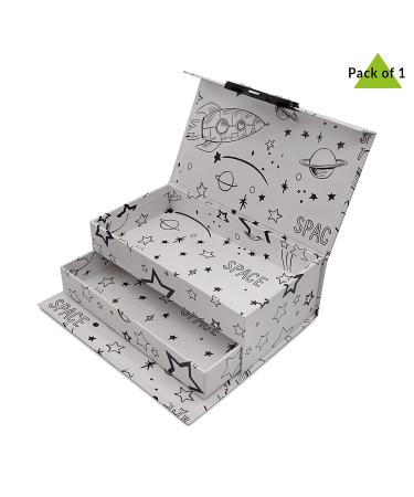 Kids Jewelry Box - 1 Pack Keepsake Paper Box for Boys and Girls  Safe with Combination Lock  Treasure Box for Cards  Jewelry  Toys  Space Design - 9.5x5.25x3.5 White - Buy Online on GoSupps.com