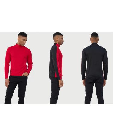Men's Slim Fit Lightweight Long Sleeve Turtleneck T-Shirt - Red & Black, Large - Buy Online on GoSupps.com