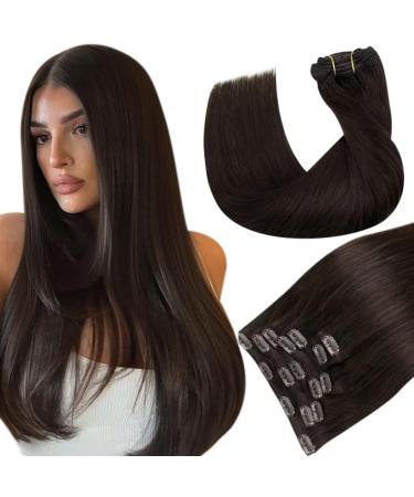 Hetto brown clip in extensions real hair Remy extensions clip in real hair darkest brown extensions clip in hair recovery smooth #2 120g 45 cm 2-1 #2 darkest brown