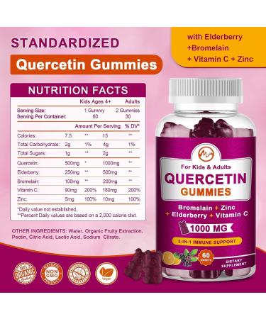 Quercetin 1000mg Chewable Supplement (2-Pack) | Immunity Cardiovascular Allergy & Aging Support with Bromelain Elderberry Zinc & Vitamin C - Buy Online on GoSupps.com