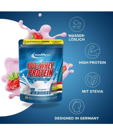Ironmaxx 100% Whey Protein Powder - Strawberry 500g | Water-Soluble Low Sugar Multiple Flavors - International Shipping Available - Buy Online on GoSupps.com