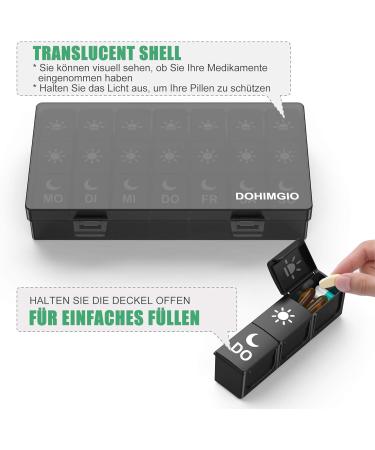 7-Day Pill Organizer Box with 21 Compartments - Black Multi-Compartment Medication Doser for Morning & Noon - Buy Online on GoSupps.com