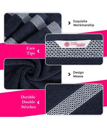 CASA COPENHAGEN Solitaire 600 GSM 6 Towels Set - Navy Blue | Super Soft Egyptian Cotton | Bath, Hand, Washcloths for Bathroom, Kitchen & Shower - Buy Online on GoSupps.com