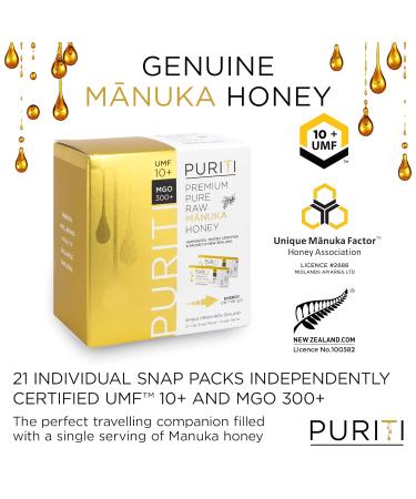 PURITI UMF 10+ Manuka Honey Snaps On The Go - 21 x 0.18oz Single Serve Packets from New Zealand - Buy Online on GoSupps.com