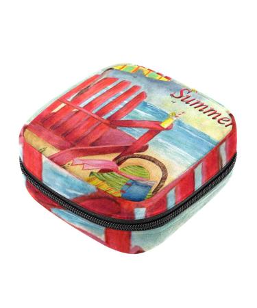 Menstrual Pad Bag with Zipper Ladies Napkin Bag Tampons Collection Pouch for Women and Girls (Peaceful Beach)