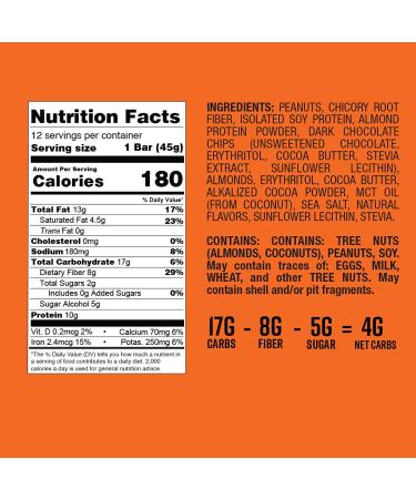 CanDo Keto Krisp - Peanut Butter & Chocolate Chunk Keto Bars (12 Pack) | Low-Carb High Protein Gluten-Free Snack | Delicious Healthy Meal Replacement - Buy Online on GoSupps.com