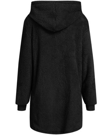 Yihaojia Womens Winter Fuzzy Fleece Jacket Hooded Zip Up Mid Length Warm Coat Oversized Teddy Outerwear with Pockets Black#49 X-Large - Buy Online on GoSupps.com