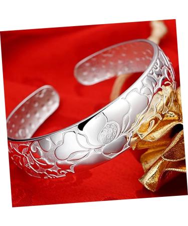 COLLBATH Open Bracelet Bracelets for Women Lotus Open Bangle Delicate Sturdy Silver Plated Carved Bracelet Bangle Jewelry for Ladies - Buy Online on GoSupps.com