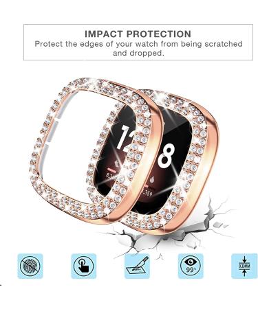 [2-Pack] Tensea Bling Protector Case for Fitbit Versa 3 & Fitbit Sense - Black/Rose Gold Diamond Frame Cover for Women - Buy Online on GoSupps.com