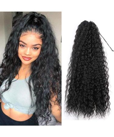 30inch Long Corn Curly Wave Drawstring Ponytail Synthetic High Puff Ponytail Hair Pieces With Comb Clip in Black Wavy Ponytail Clip in Hair Extensions (1B) 30 Inch (Pack of 1) #1B