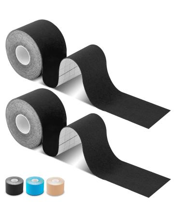 GNCLOUD Kinesiology Tape 2 Rolls 5cm x 5m Bandage Body Tape Athletic Tape Muscle Tape Elastic Muscle Support Tape for Exercise-Black Kinesiology Tape-black