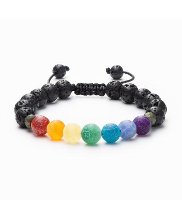 Vitality Extracts 7 Chakra Agate Adjustable - Essential Oil Diffuser Bracelet Aromatherapy Meditation Crystals and Healing Stones Stress Relief Chakra Handmade