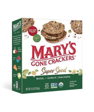 Mary's Gone Crackers Super Seed Crackers, Organic Plant Based Protein, Gluten Free, Basil & Garlic, 5.5 Ounce (Pack of 1) Basil & Garlic 1 Pack