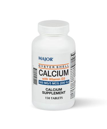 MAJOR Oyster Shell Calcium 500mg Tablets with Vitamin D3 200IU (5 mcg) - Gluten-Free Daily Vitamin D Dietary Supplement for Bone Health and Calcium Absorption 150 Count