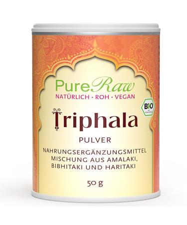 Triphala powder organic (raw vegan ayurvedic) Dreiluch powder amalaki Haritaki Bibhitaki - Indian spices ayurveda nutrition - Organic Raw Triphala Powder | Pureeraw 50g Triphala 50 G (1 Pack)