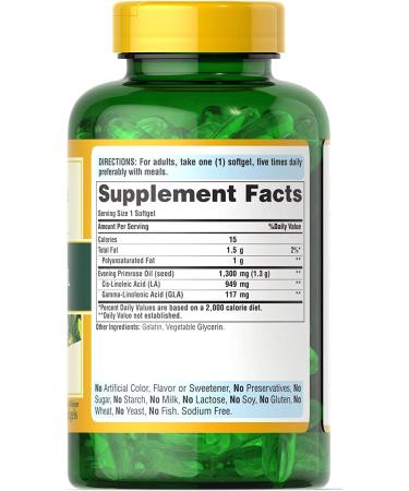 Evening Primrose Oil 1300mg with GLA Softgels | Puritan's Pride 120 Count - Buy Online on GoSupps.com