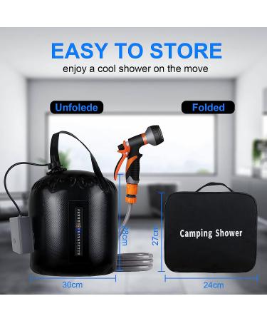 AZXJC Portable Camping Shower 5 Gallons with Rechargeable Air Pump, 8 Spray Modes, Solar Heating, Built-in Thermometer for Beach, Camping, Hiking - Buy Online on GoSupps.com