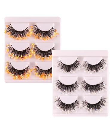 Holzsammlung Luminous Glitter Lashes 3D Faux Fluffy Mink Dramatic Shining Colored Lash Extensions Cat Eye Look 16mm Sequins Fluorescence Eye Makeup for Stage Drag Party Halloween 6 Pairs 2 Styles EYEL-029
