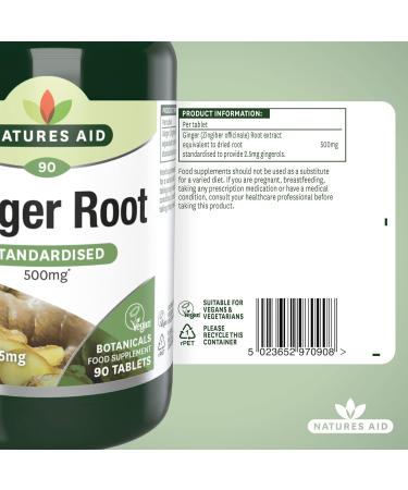 Natures Aid Ginger Root 500mg Tablets - Botanical Supplement with Gingerols & Shogaols | Vegan | Made in the UK - Buy Online on GoSupps.com