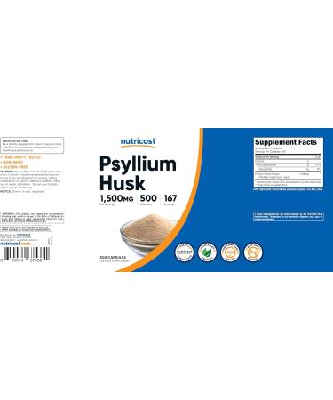 Nutricost Psyllium Husk 1500mg Per Serving 500 Capsules - Non-GMO & Gluten Free (Pack of 2) - Buy Online on GoSupps.com