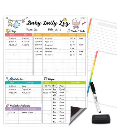 Newborn Baby or Toddler Log Tracker Whiteboard - Reusable Daily Planner Chart to Log Feeding Food  Sleep&Naps  Diaper Change and Daily Activities - For New Parents Nanny  Babysitter.