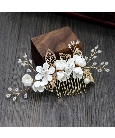 Gold Wedding Hair Comb | Pearl & Rhinestone Bridal Hair Accessories | Elegant Bridal Jewelry for Bride & Bridesmaid - Buy Online on GoSupps.com