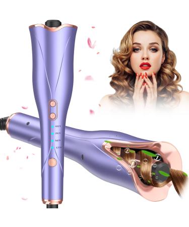 Automatic Curling Iron, Auto Hair Curler Wand with 4 Temp Up to 430?& Timer & Dual Voltage, 1" Larger Rotating Barrel Curling Iron Fast Heating, Anti-Scald, Auto Shut-Off Spin Iron for Lasting Styling Purple
