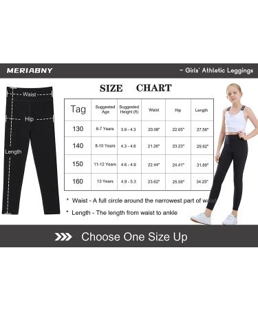 MERIABNY Girls High Waisted Black Workout Leggings for Ages 8-10 | Dance Yoga Pants - Buy Online on GoSupps.com