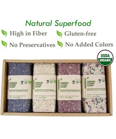 Organic Thai Jasmine Rice Gift Set - 2 Lb - 100% USDA Certified Organic - Brown, Red, Black & Mixed Jasmine Rice - Medley Rice Pack - Buy Online on GoSupps.com