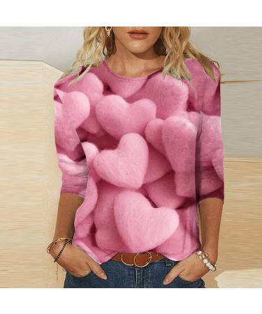 oelaio Women Tops 3/4 Sleeve Crewneck Cute Love Print Shirts Casual Print Trendy Tops Three Guarter Tshirt Summer Pullover Pink#33 X-Large - Buy Online on GoSupps.com