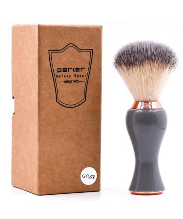 Parker Safety Razor Premium Razing brush with synthetic bristles with stands-super soft bristles for sensitive skin-deluxe handle in gray and rose gold-shaving brush for men and women Ultra-Soft synthetic Bristle