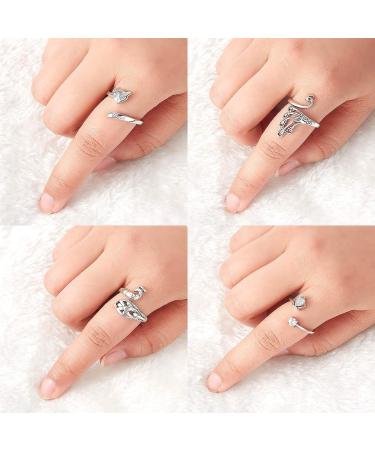 Adjustable Knitting Loop Crochet Ring Set - 8 Pcs Silver Braided Metal Yarn Holder and Finger Thimble for Crafts - Buy Online on GoSupps.com