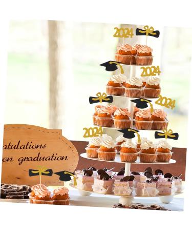 12Pcs Graduation Cupcake Toppers Glitter Cake Toppers Class of 2024 Congrats Grad Cap Diploma Cupcake Picks for Graduation Party Decorations -Golden Black - Buy Online on GoSupps.com