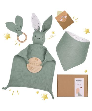 Laferka baby gift boy & girls - newborn |For birth gift set with 100% cotton cuddling cloth+bibs+bite ring+wooden shield green - Buy Online on GoSupps.com