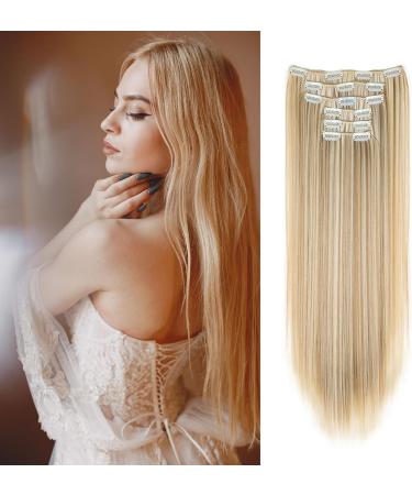 EUPSIIU 23 Inch Long Straight Clip in Hair Extensions Synthetic Hair Extensions Hair Pieces for Women Blonde Hair Extensions Long Straight Blonde Hair Piece Seamless Hair Extensions (gold) - Buy Online on GoSupps.com