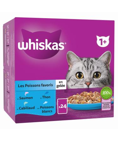 WHISKAS Cat Meals - 48 Fresh Sachets (Pack of 2 Packs 24x85g) - Favorite Fish (4 varieties) - Cat Pate