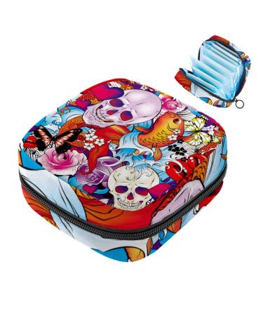 Portable women's binding-up bags menstrual cup bags feminine menstrual insert pocket for teenage girls tampons for the first period skull flowers butterfly multicolored 06