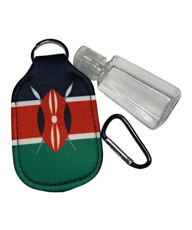 Kenya Flag Neoprene Sanitizer Holder 30ml Empty Leak Proof Reusable Flip Cap With Snap Hooks