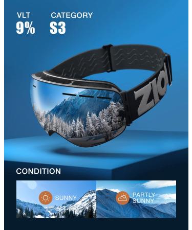 ZIONOR X Ski Goggles - OTG Snowboard Goggles Detachable Lens - Men Women Adult - Blackframe Silverlens - Buy Online on GoSupps.com