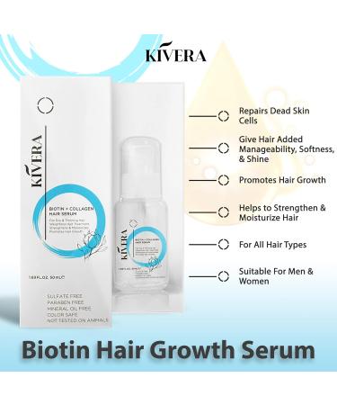 KIVERA Biotin & Collagen Hair Serum - Natural Hair Growth Formula - 5 Pack 1.69 Fl Oz - Buy Online on GoSupps.com