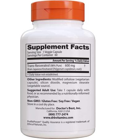 Doctor's Best High Potency Trans-Resveratrol 600mg - 60 Veggie Caps - Buy Online on GoSupps.com